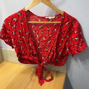American Eagle Floral Tie-Front Crop Top
